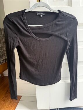 Marshalls Black Ribbed Long-Sleeve Top with Cutout